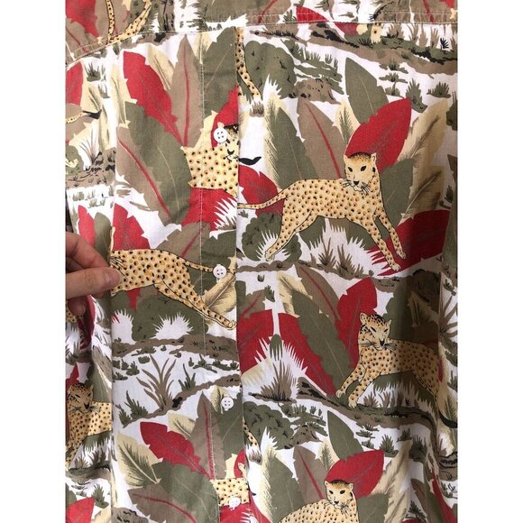 Vintage Zalerno Cat Print Button Up Shirt Mens 40 Animal Print Leopard Artsy - Picture 5 of 8